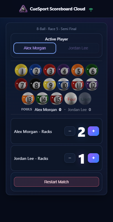 Mobile match scoring screen